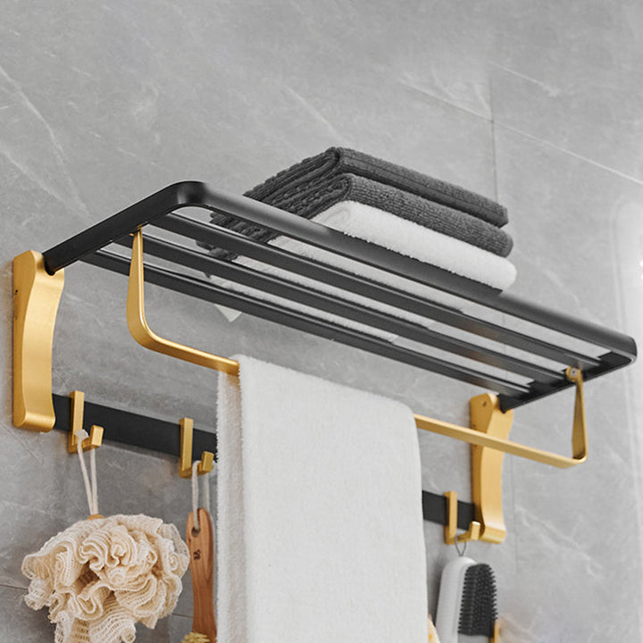 Lisslune | Contemporary Bathroom Accessory Set Black & Golden Bath Shelf/Towel Bar