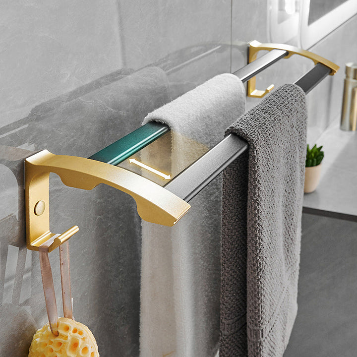 Lisslune | Contemporary Bath Accessories Set Black & Golden Bath Shelf/Towel Bar
