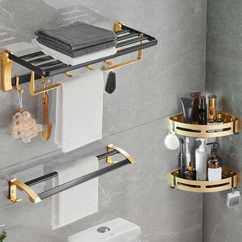 Lisslune | Contemporary Bath Accessories Set Black & Golden Bath Shelf/Towel Bar