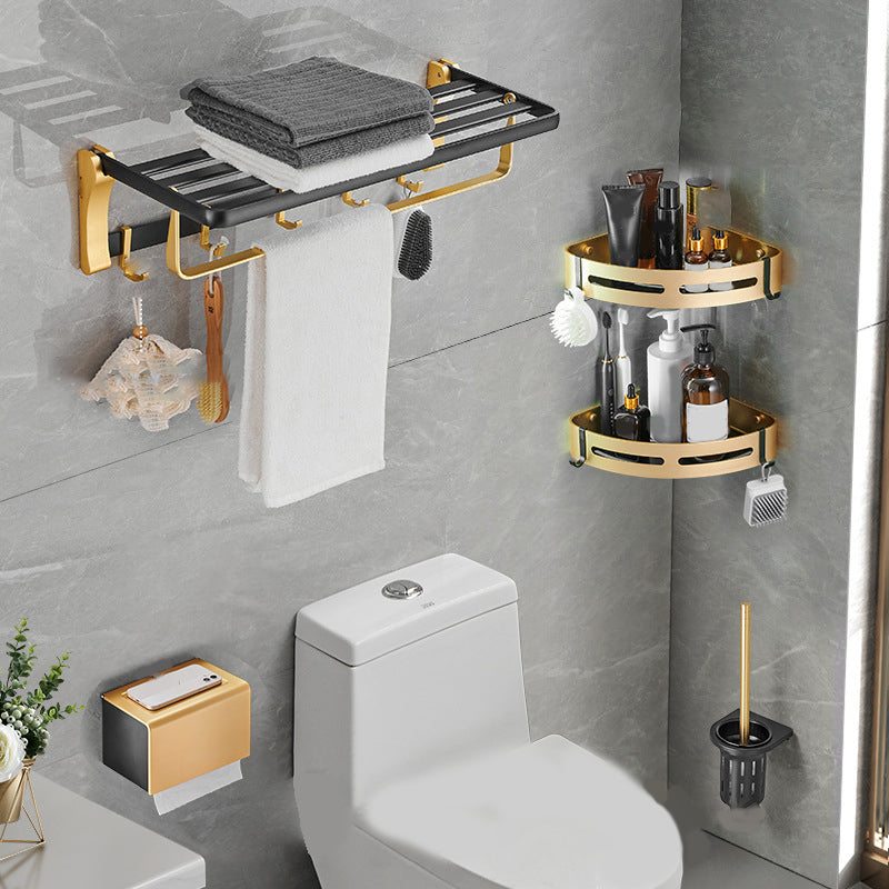 Lisslune | Contemporary Bathroom Accessory Set Black & Golden Bath Shelf/Towel Bar