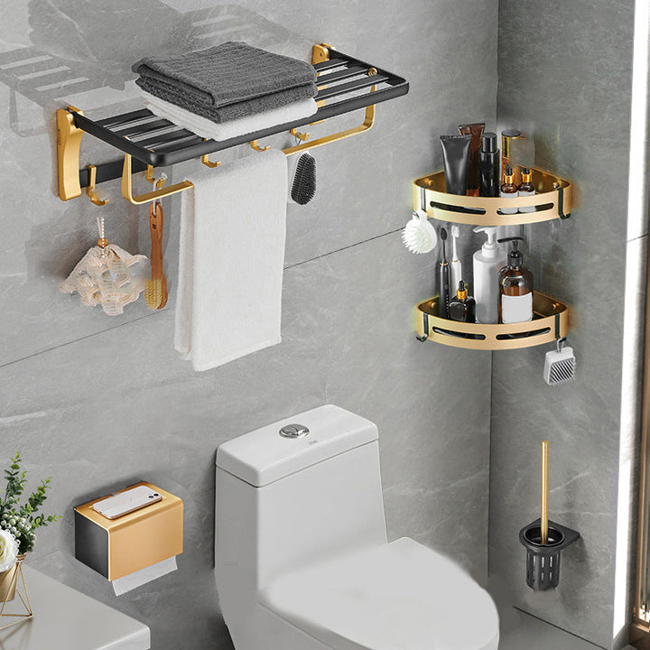 Lisslune | Contemporary Bathroom Accessory Set Black & Golden Bath Shelf/Towel Bar