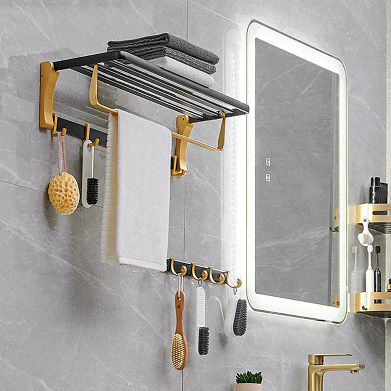 Lisslune | Contemporary Bath Accessories Set Black & Golden Bath Shelf/Towel Bar