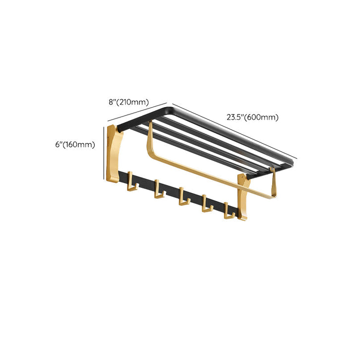 Lisslune | Contemporary Bath Accessories Set Black & Golden Bath Shelf/Towel Bar