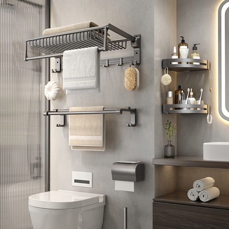 Lisslune | Gray contemporary bathroom accessory set Bathroom shelf/towel holder & bathrobe hook incl.
