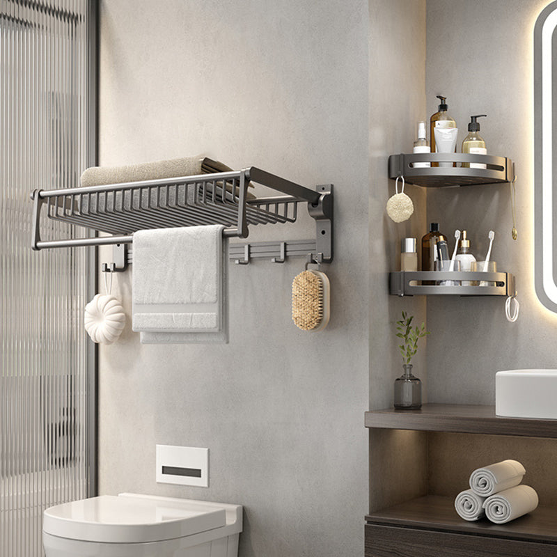 Lisslune | Gray contemporary bathroom accessory set Bathroom shelf/towel holder & bathrobe hook incl.