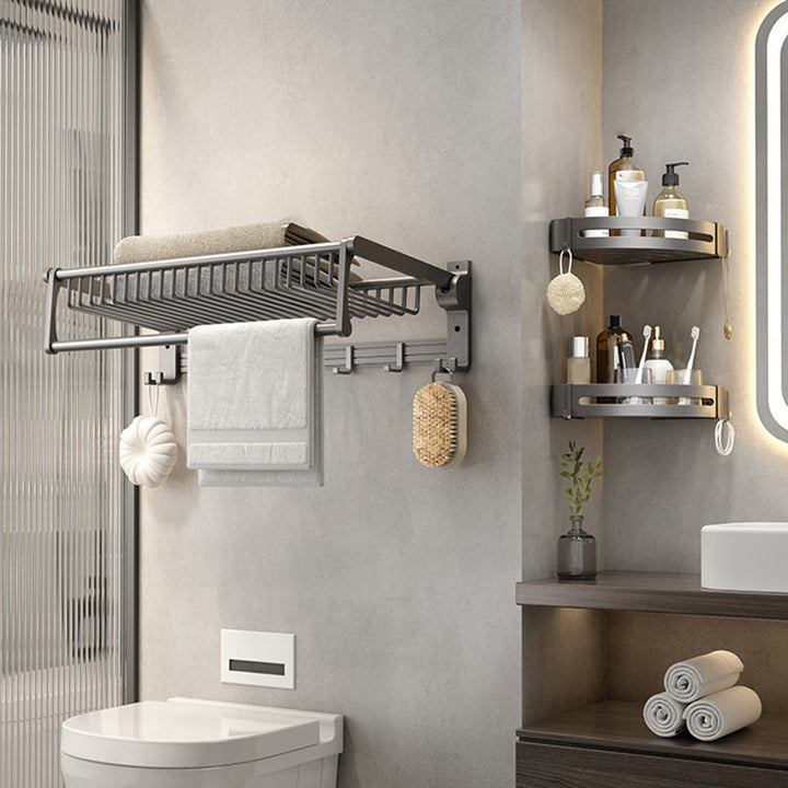 Lisslune | Gray contemporary bathroom accessory set Bathroom shelf/towel holder & bathrobe hook incl.