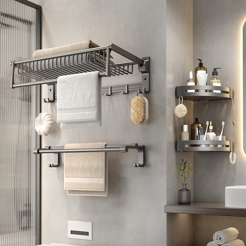 Lisslune | Gray contemporary bathroom accessory set Bathroom shelf/towel holder & bathrobe hook incl.