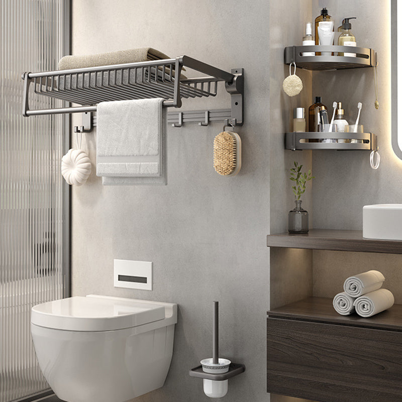Lisslune | Gray contemporary bathroom accessory set Bathroom shelf/towel holder & bathrobe hook incl.