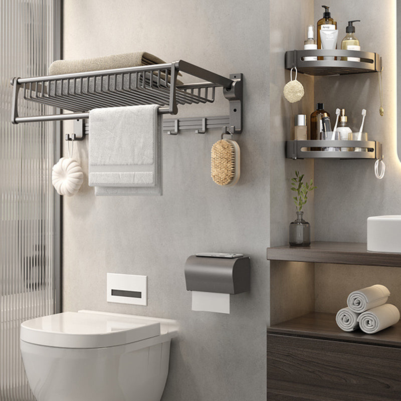 Lisslune | Gray contemporary bathroom accessory set Bathroom shelf/towel holder & bathrobe hook incl.