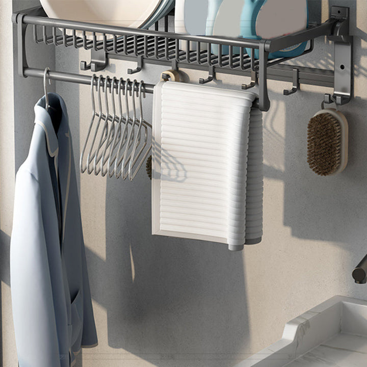 Lisslune | Gray contemporary bathroom accessory set Bathroom shelf/towel holder & bathrobe hook incl.
