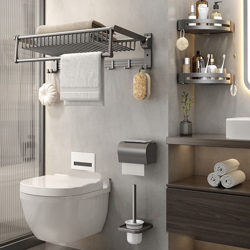 Lisslune | Gray contemporary bathroom accessory set Bathroom shelf/towel holder & bathrobe hook incl.