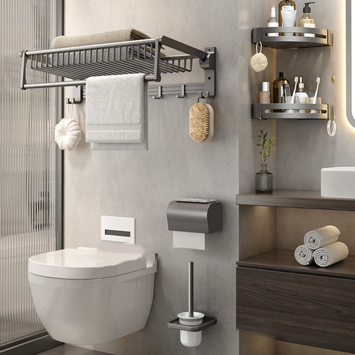 Lisslune | Gray contemporary bathroom accessory set Bathroom shelf/towel holder & bathrobe hook incl.