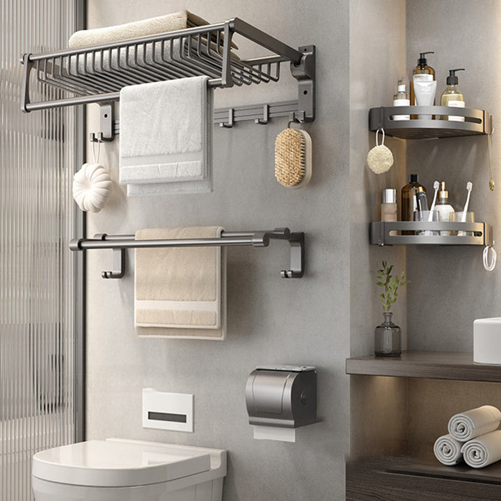 Lisslune | Gray contemporary bathroom accessory set Bathroom shelf/towel holder & bathrobe hook incl.