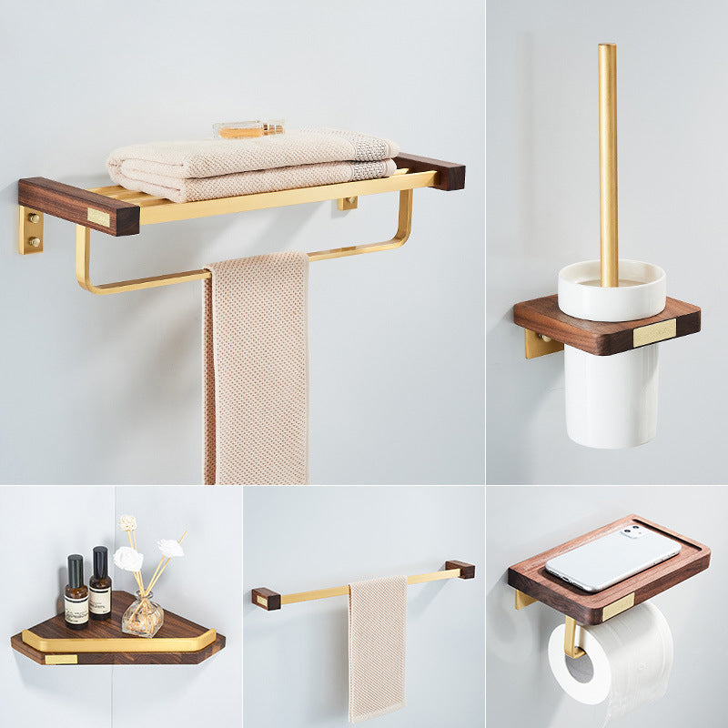 Lisslune | Wood and Aluminum Bath Hardware Set Golden Bathroom Accessories Set