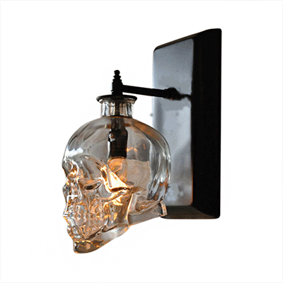 Skørter | Clear glass skull-shaped wall lamp Modern 1 light living room lighting fixture in black