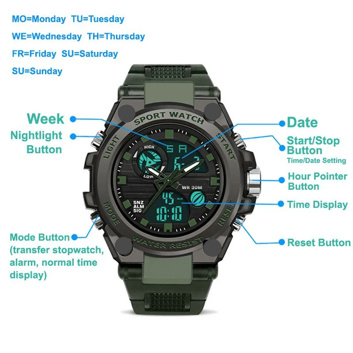 Lisslune | Sporty Dual-Display Mode Multifunctional Waterproof Luminous Men's Wristwatch