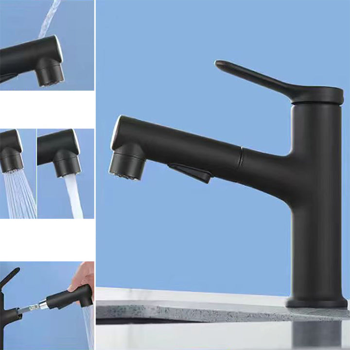 Lisslune | Modern sink faucet copper 1-handle low arc pull-out sink faucet for bathroom