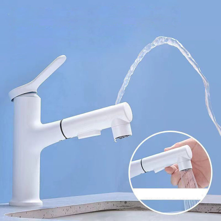 Lisslune | Modern sink faucet copper 1-handle low arc pull-out sink faucet for bathroom