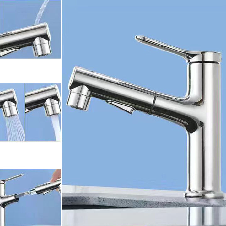 Lisslune | Modern sink faucet copper 1-handle low arc pull-out sink faucet for bathroom