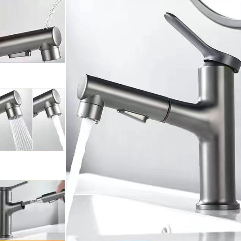 Lisslune | Modern sink faucet copper 1-handle low arc pull-out sink faucet for bathroom