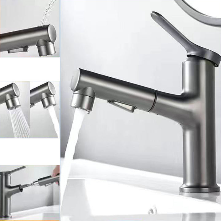 Lisslune | Modern sink faucet copper 1-handle low arc pull-out sink faucet for bathroom