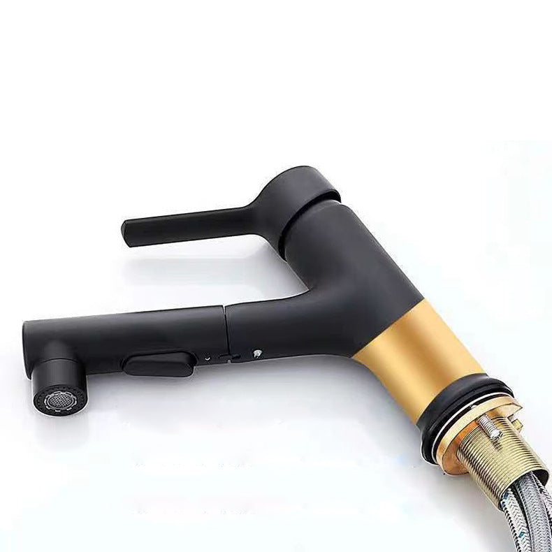 Lisslune | Modern sink faucet copper 1-handle low arc pull-out sink faucet for bathroom