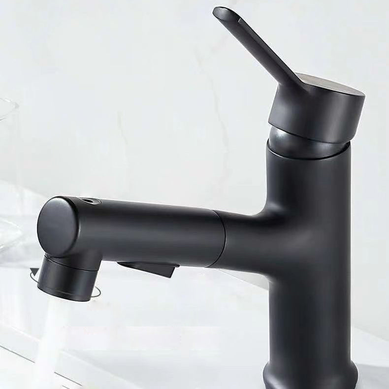 Lisslune | Modern sink faucet copper 1-handle low arc pull-out sink faucet for bathroom