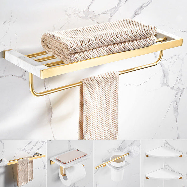 Lisslune | Marble & Brass Bathroom Accessories Set Golden Bathroom Accessories Kit