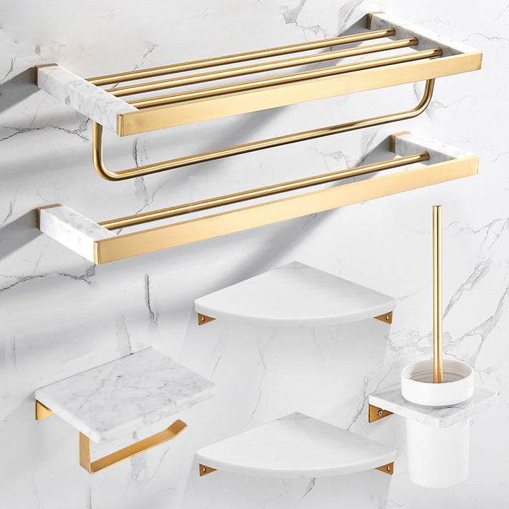 Lisslune | Marble & Brass Bathroom Accessories Set Golden Bathroom Accessories Kit
