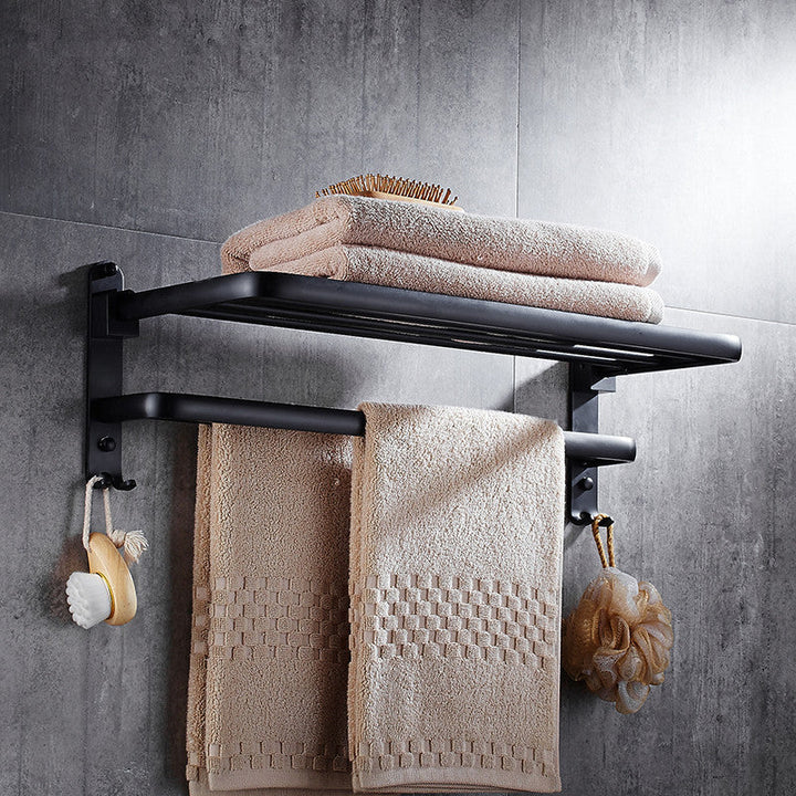 Lisslune | Contemporary 8-piece Bathroom Accessory Set Matte Black Bathroom Shelf/Paper Holder/Towel Hook