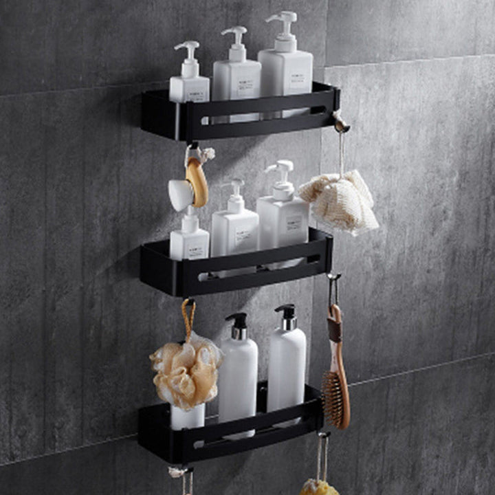 Lisslune | Contemporary 8-piece Bathroom Accessory Set Matte Black Bathroom Shelf/Paper Holder/Towel Hook