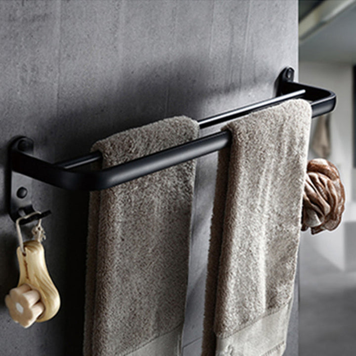 Lisslune | Contemporary 8-piece Bathroom Accessory Set Matte Black Bathroom Shelf/Paper Holder/Towel Hook