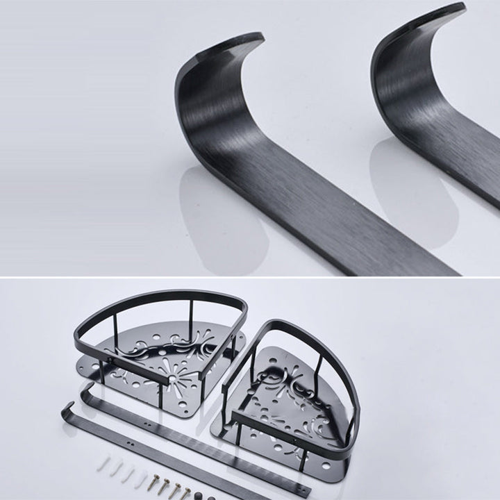 Lisslune | Contemporary 8-piece Bathroom Accessory Set Matte Black Bathroom Shelf/Paper Holder/Towel Hook