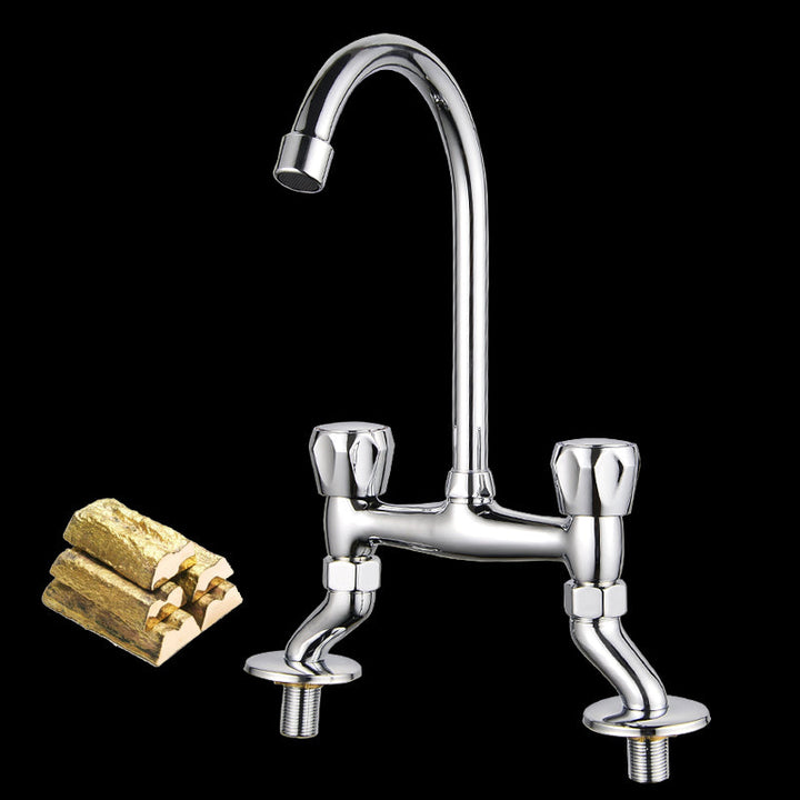 Lisslune | Contemporary Widespread Sink Faucet Knob Handle Goose Neck Arc Solid Brass Faucet