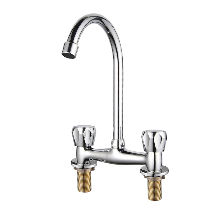 Lisslune | Contemporary Widespread Sink Faucet Knob Handle Goose Neck Arc Solid Brass Faucet