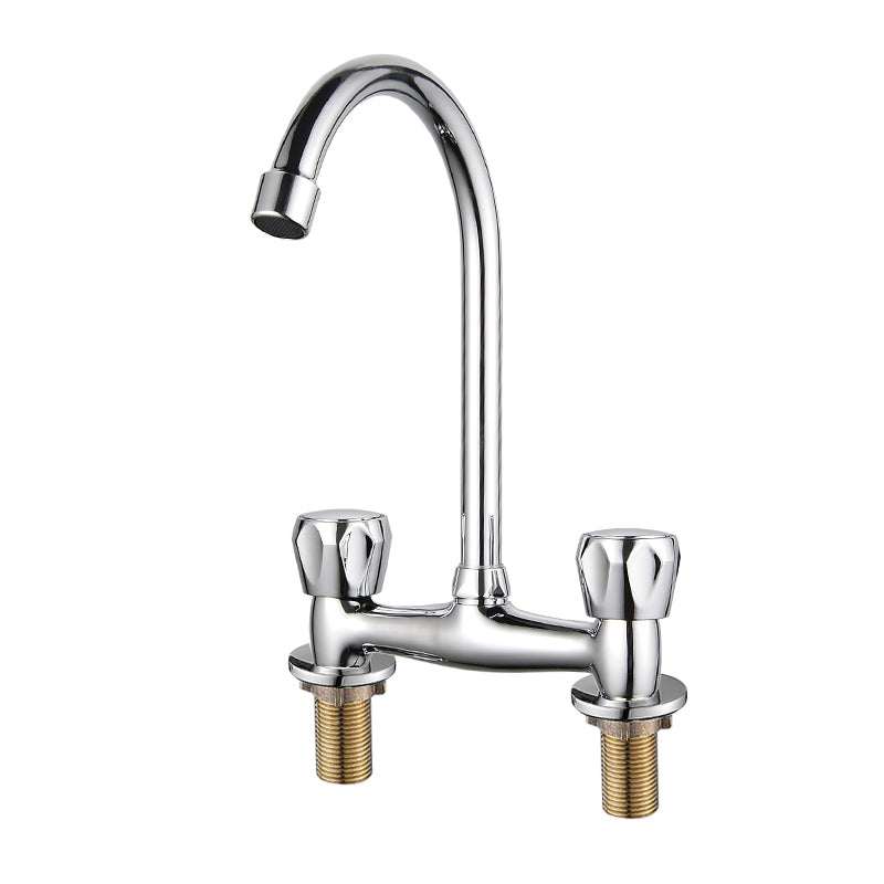 Lisslune | Contemporary Widespread Bathroom Faucet Knob Handle Goose Neck Arc Solid Brass Faucet