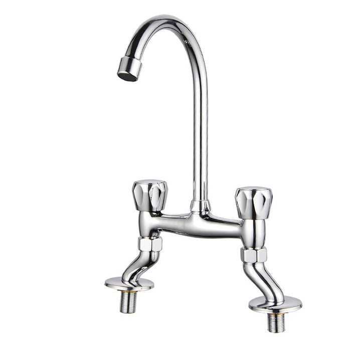 Lisslune | Contemporary Widespread Sink Faucet Knob Handle Goose Neck Arc Solid Brass Faucet