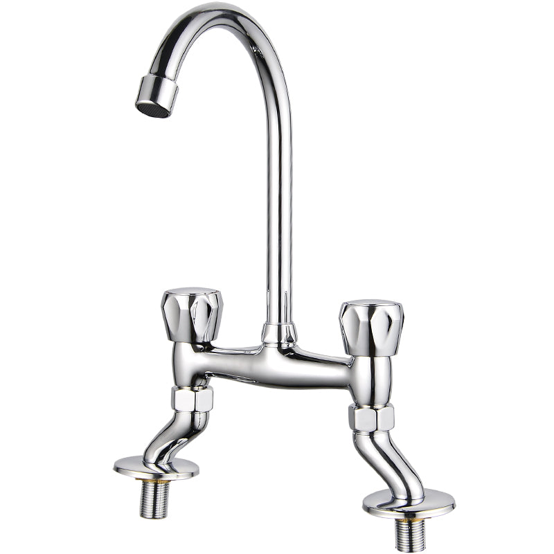 Lisslune | Contemporary Widespread Bathroom Faucet Knob Handle Goose Neck Arc Solid Brass Faucet