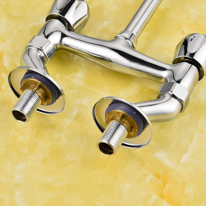 Lisslune | Contemporary Widespread Sink Faucet Knob Handle Goose Neck Arc Solid Brass Faucet