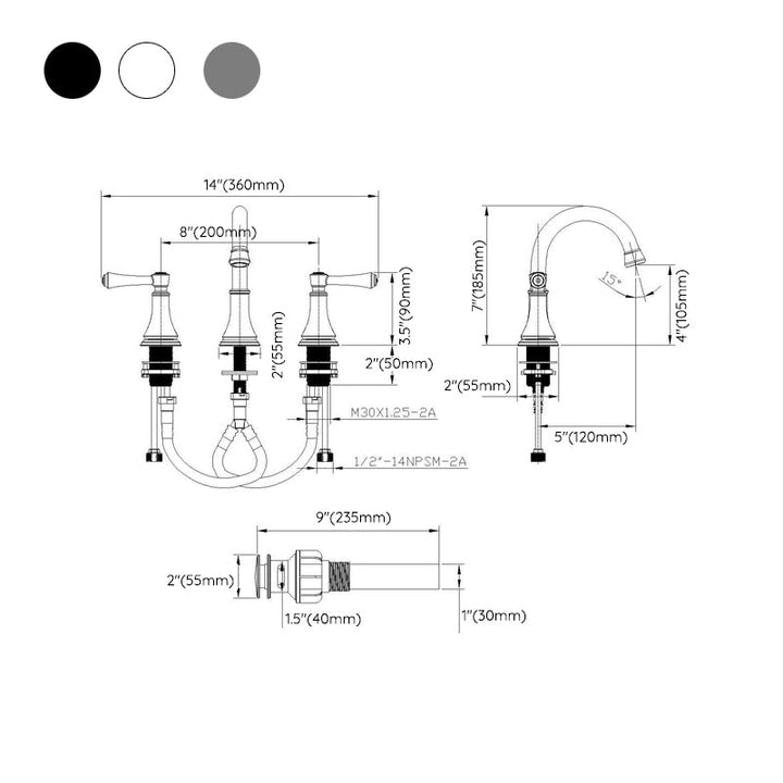 Lisslune | Modern Sink Faucet Widespread Faucet with 2 Handles and 3 Holes