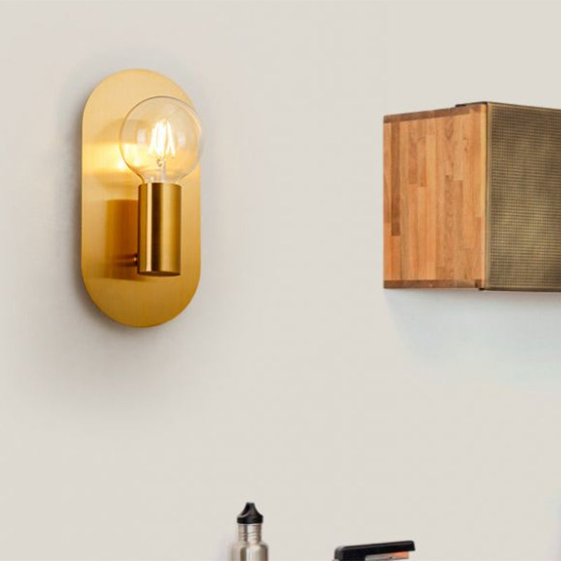 Lisslune | 1 Head Exposed Bulb Wall Mount Lamp with Oval Metal Back Plate Postmodern Wall Lighting in Gold