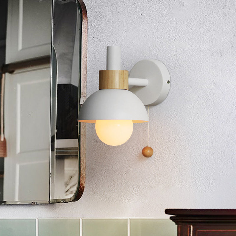 Skørter | Macaron Domed Wall Light 1 Bulb Wall Light with Metal Shade and Pull Chain in White/Pink/Green