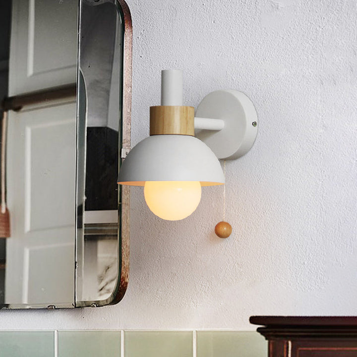Skørter | Macaron Domed Wall Light 1 Bulb Wall Light with Metal Shade and Pull Chain in White/Pink/Green