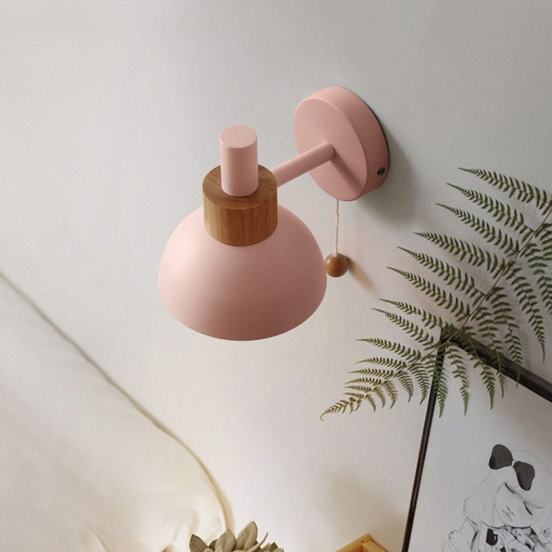 Skørter | Macaron Domed Wall Light 1 Bulb Wall Light with Metal Shade and Pull Chain in White/Pink/Green