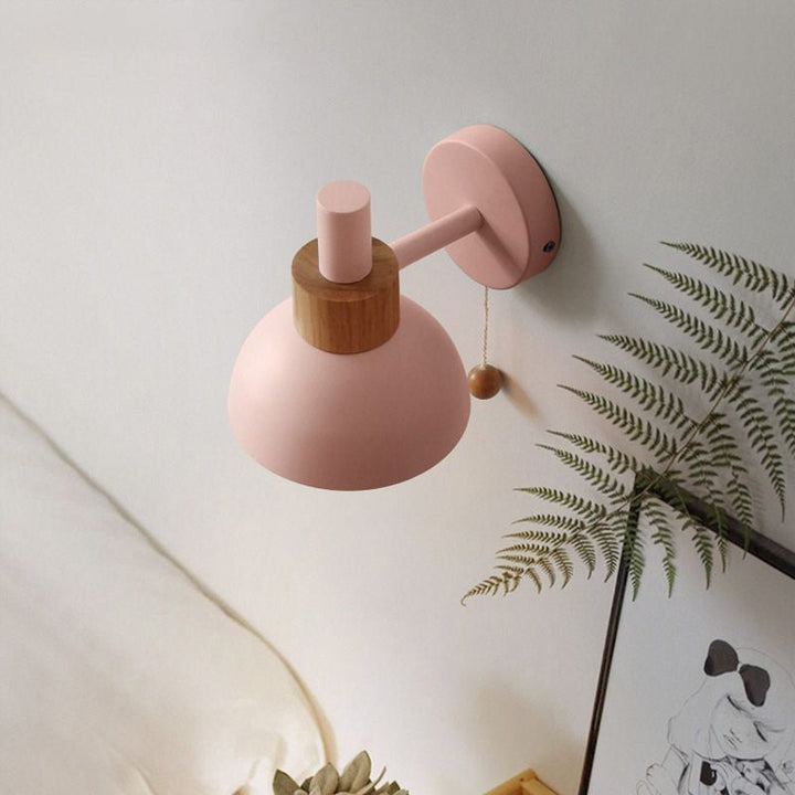 Skørter | Macaron Domed Wall Light 1 Bulb Wall Light with Metal Shade and Pull Chain in White/Pink/Green
