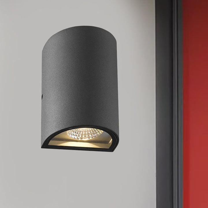 Skørter | LED Outdoor Wall Wash Lamp with Half-Cylinder Aluminum Shade Black/Grey Wall Lamp in Warm/White Light