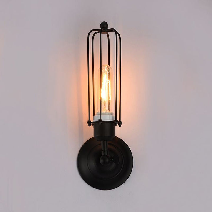Skørter | 1/2-Bulb Linear Cage Wall Lamp Industrial Black/Rust Metal Wall Lighting Fixture for Living Room
