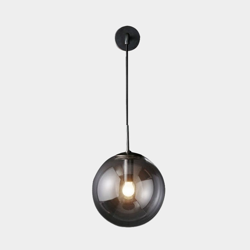 Lisslune | Modern Spherical Wall Lamp 1 Bulb Smoke Glass Wall Light in Black/Brass for the Living Room, 8"/10"