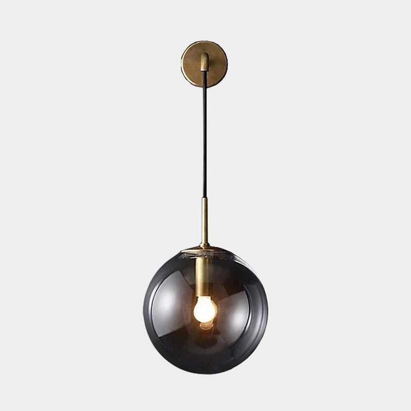 Lisslune | Modern Spherical Wall Lamp 1 Bulb Smoke Glass Wall Light in Black/Brass for the Living Room, 8"/10"