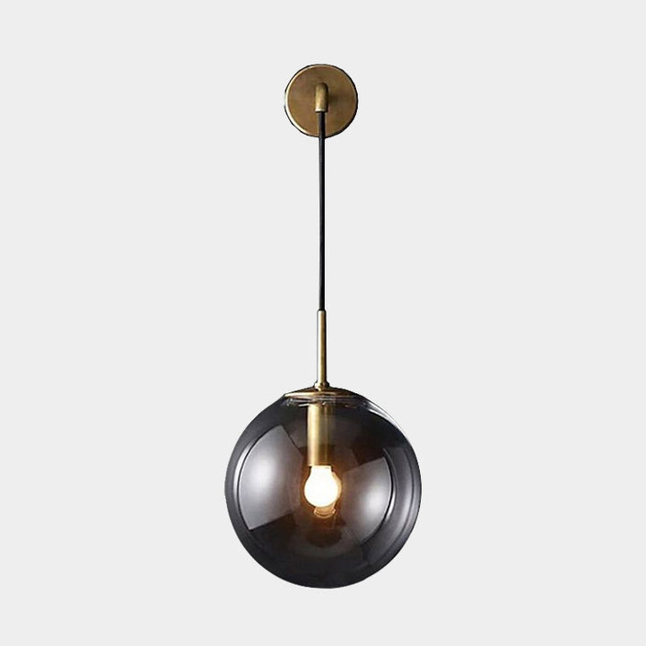Lisslune | Modern Spherical Wall Lamp 1 Bulb Smoke Glass Wall Light in Black/Brass for the Living Room, 8"/10"